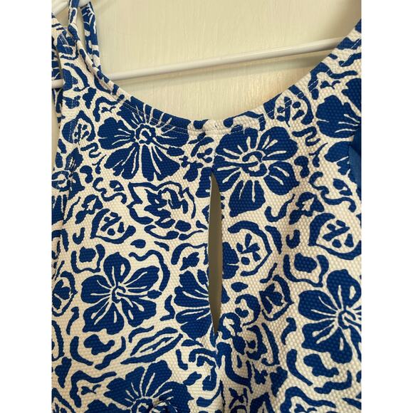 Tommy Bahama Island Cays Hibiscus High Neck One Piece swimsuit blue white - Picture 6 of 11